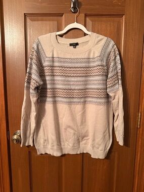 Fate Cream Sweater with Brown and Tan Fair Isle